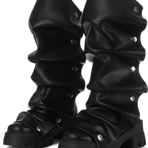 New Slouchy Black Pu Fold Over Boots for Women Size 6